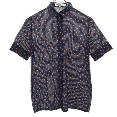 Christian Dior クリスチャンディオール 90s オールド 総柄 半袖 コットンシャツ M ネイビー系