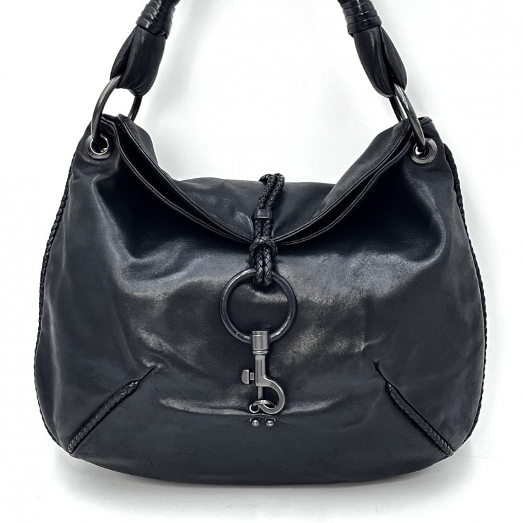 BOTTEGA VENETA(ボッテガ・ヴェネタ)ワンショルダーバッグ ヴィンテージ ナッパレザー ブラック イントレチャート レディース ハンドバッグ【中古】