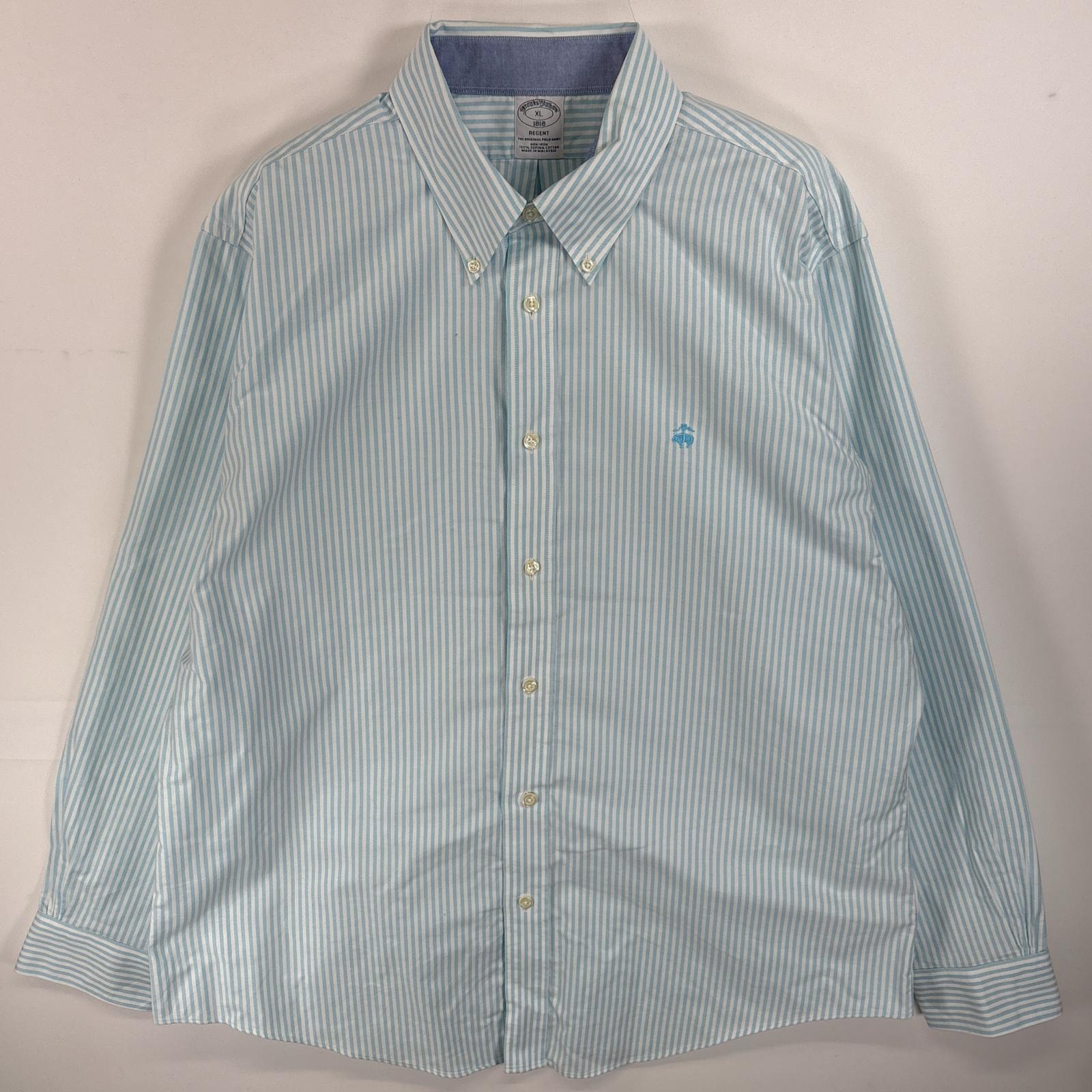 古着 ブルックスブラザーズ Brooks Brothers 長袖シャツ ボタンダウンシャツ ワンポイント ロゴ 刺繍 1818 XL 水色系 ストライプ メンズ