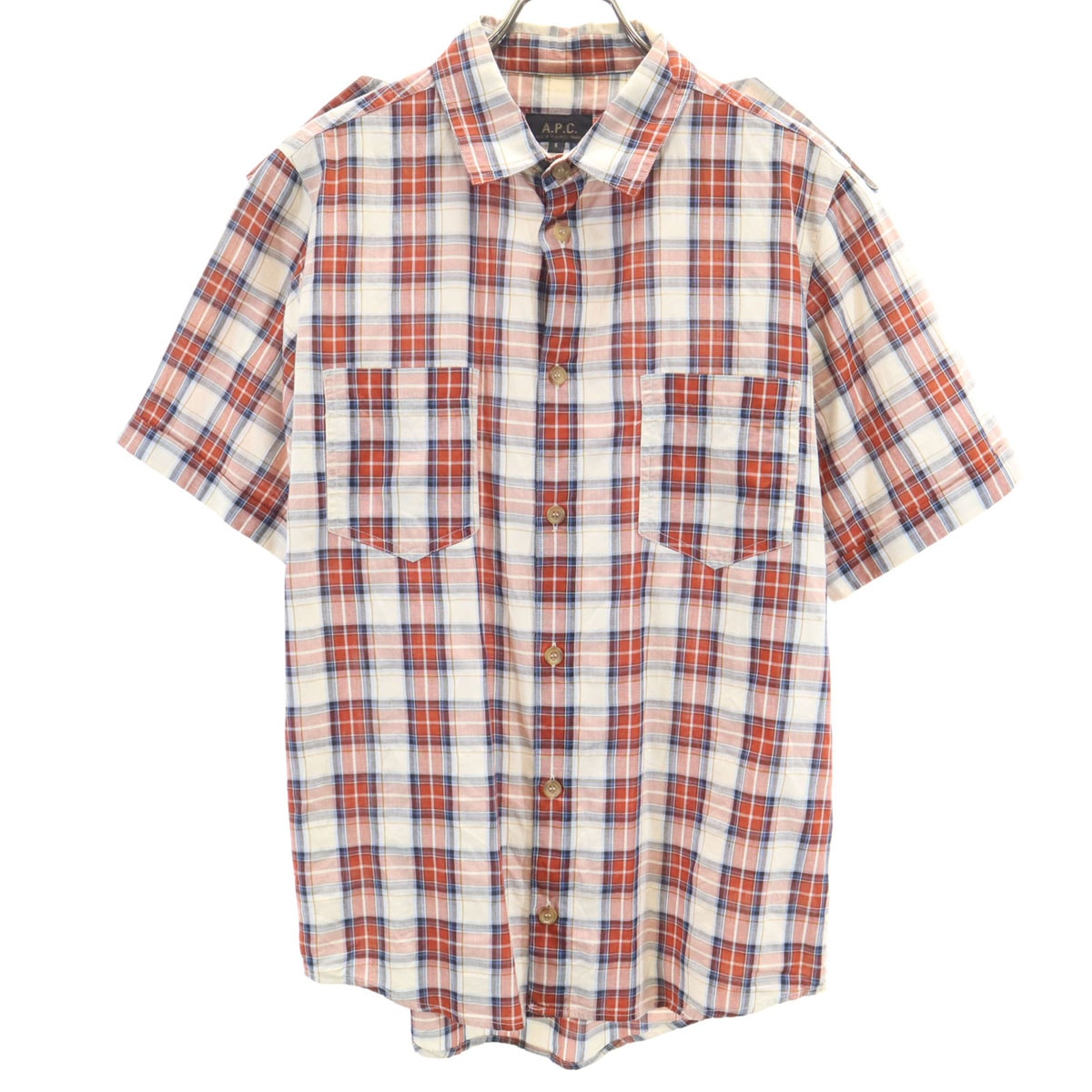 A.P.C. アーペーセー チェック柄 半袖 シャツ S ベージュ