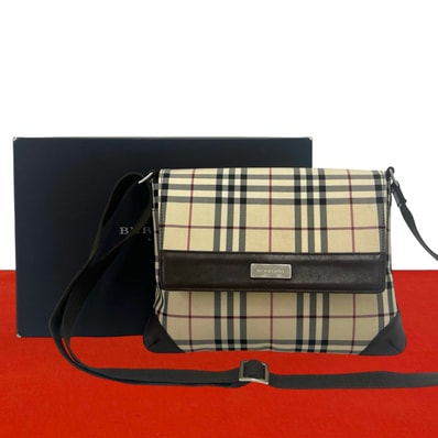BURBERRY バーバリー ノバチェック 柄 キャンバス レザー ショルダーバッグ ベージュ
95550