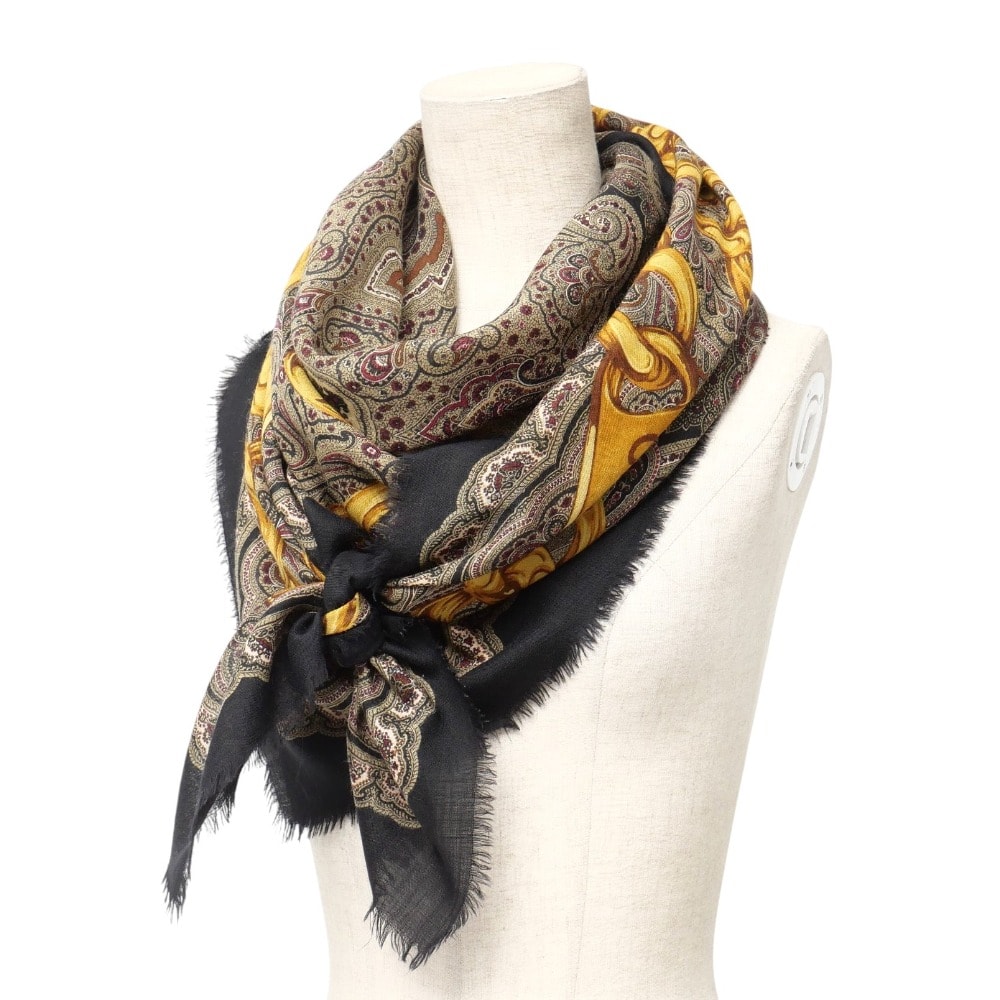 CHANEL シャネル ストール ペイズリー チェーン ロゴ フリンジ 大判 マフラー ショール ブランド古着【中古】20251113/RA6519