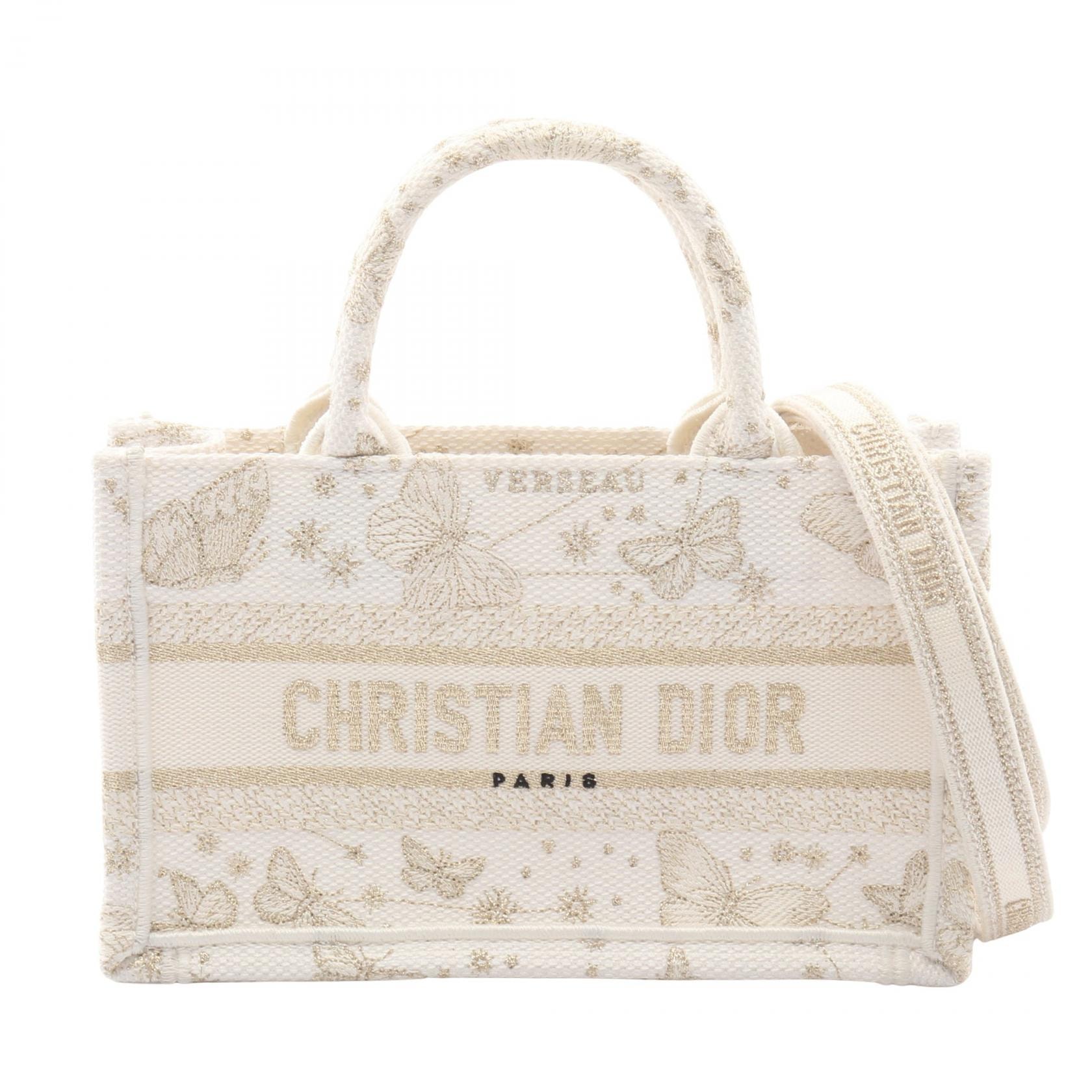 ディオール Dior BOOK TOTE ブックトート ミニ バタフライ 2WAY トートバッグ バッグ キャンバス レディース ホワイト系 / ゴールド系 S5573CESU 【中古】