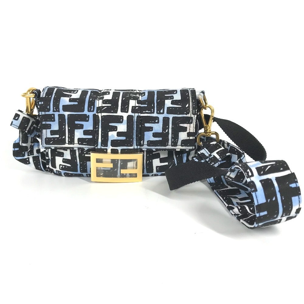 フェンディ FENDI ズッカ バゲット ミニ 8BR784 ジョシュアヴィーダス Joshua Vides コラボ 2WAYバッグ 斜め掛け ポシェット ショルダーバッグ ナイロン ブルー 未使用