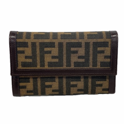 【6ib1231】フェンディ 三つ折り財布 ズッカ ナイロンキャンバス ブラウン シルバー金具【中古】レディース