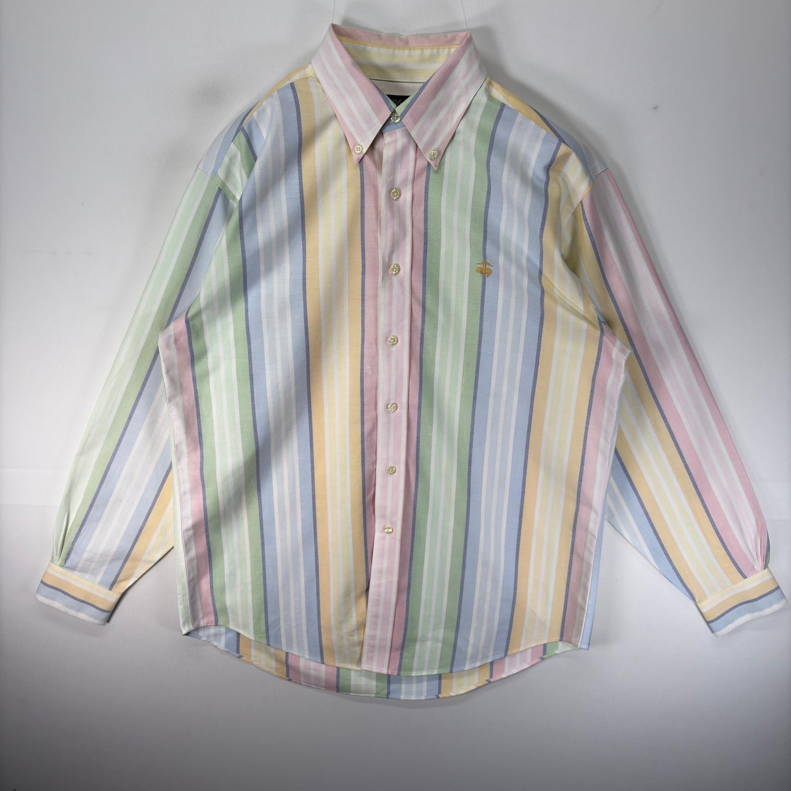 古着 ブルックスブラザーズ Brooks Brothers 長袖シャツ ボタンダウン 刺繍ロゴ M マルチカラー ストライプ メンズ
