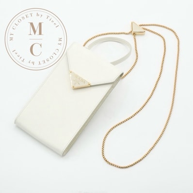 プラダ PRADA 携帯・スマホアクセサリー ホワイト ゴールド サフィアーノ ミニバッグ トライアングルロゴ フォンケース モバイルポーチ ポシェット