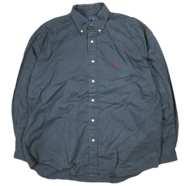 RALPH LAUREN ラルフローレン 90s BLAKE ポニー刺繍 コットンツイルBDシャツ XXL NAVY 長袖 ボタンダウン ヴィンテージ トップス g24151