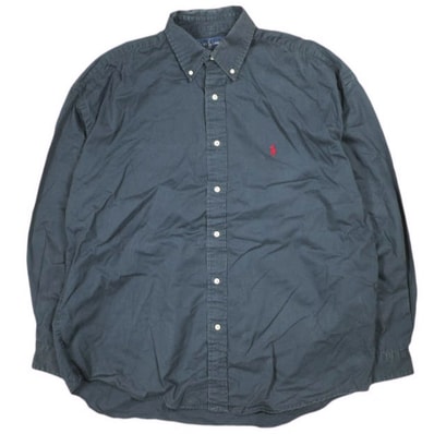 RALPH LAUREN ラルフローレン 90s BLAKE ポニー刺繍 コットンツイルBDシャツ XXL NAVY 長袖 ボタンダウン ヴィンテージ トップス g24151