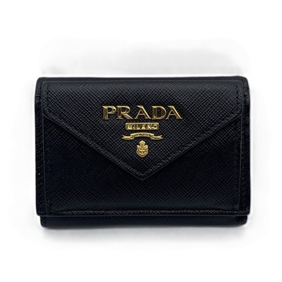 PRADA プラダ サフィアーノ コンパクトウォレット 三つ折り財布 1MH021 レザー ブラック レディース【中古】