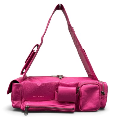 BALENCIAGA 極美品 バレンシアガ SUPERBUSY SLING BAG XS スーパービジー スリングバッグ ショルダーバッグ 762516 アリーナラムスキン レザー ピンク シルバー金具 Aランク 中古 鑑定済 バレンシアガバッグ