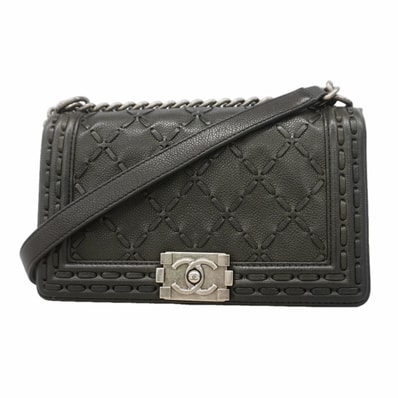 ★SALE【6ic4243】シャネル ショルダーバッグ ボーイシャネル チェーンショルダー キャビアスキン ブラック シルバー金具【中古】レディース