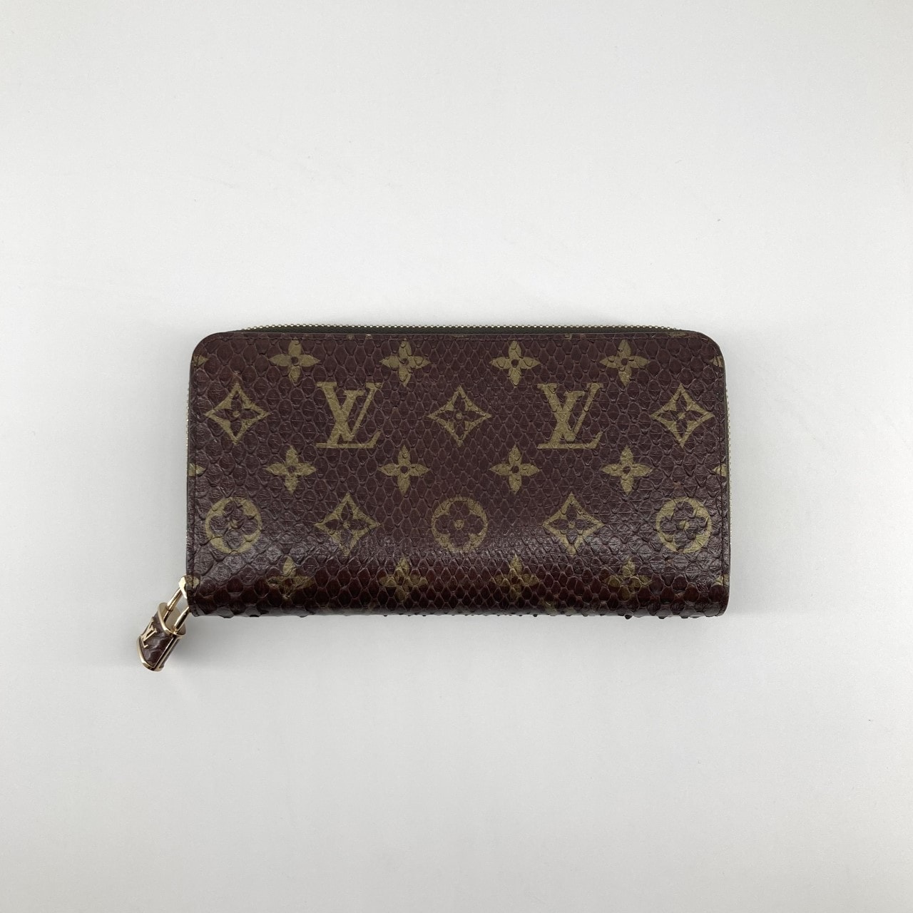 LOUIS VUITTON(ルイ・ヴィトン) モノグラムキャンバス エキゾチックレザー 南京錠ファスナープル M80148 長財布 ブラウン×ゴールド
