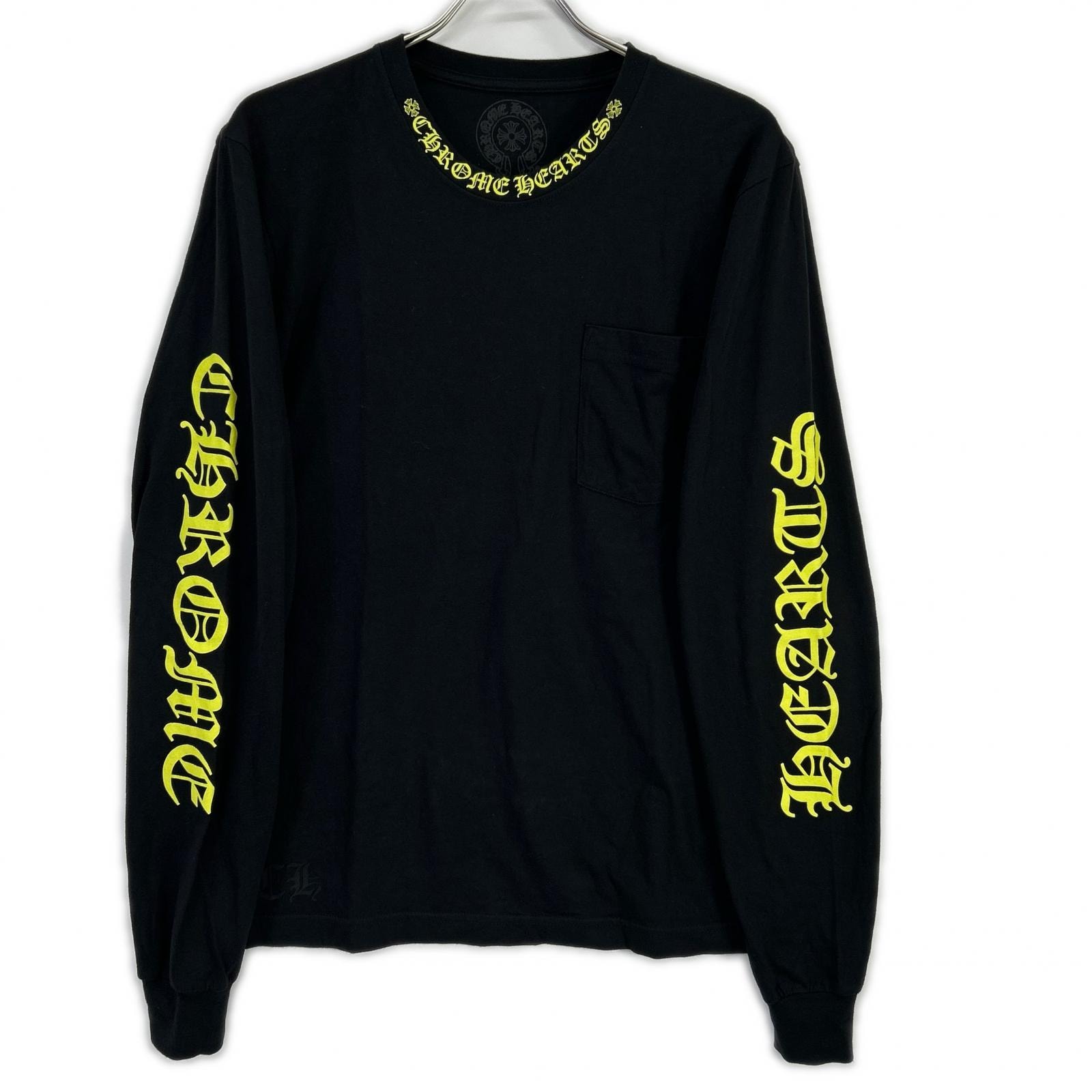 クロムハーツ ブラック イエローネックロゴ L/S Tシャツ M