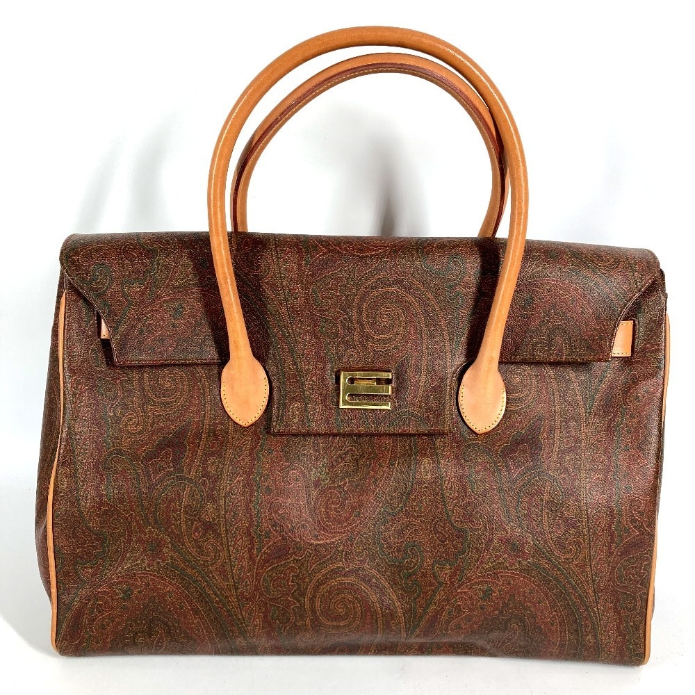 エトロ ETRO ロゴ ペイズリー柄 フラップ カバン トートバッグ ボストンバッグ ハンドバッグ レザー ブラウン