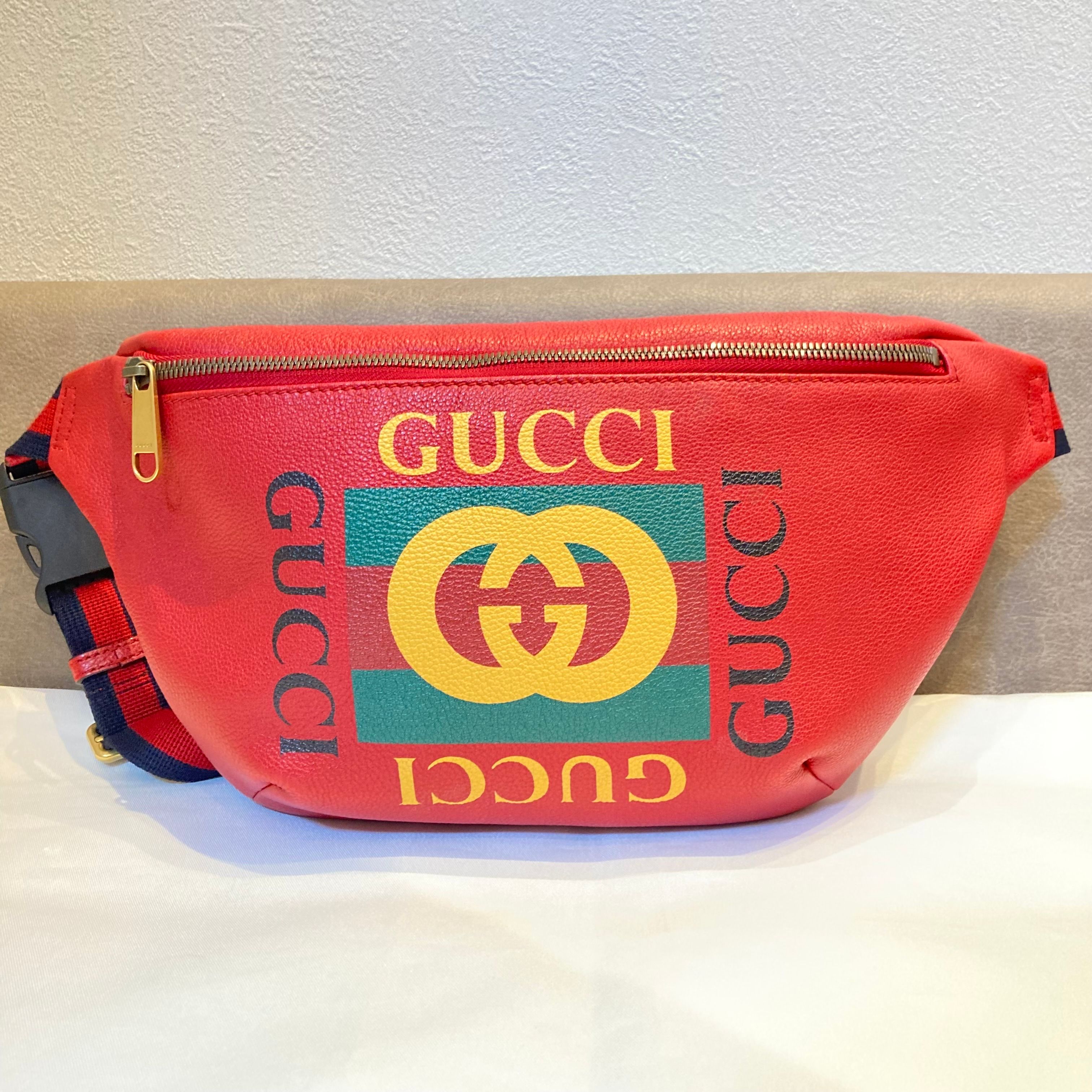 GUCCI Logo Print Leather Medium Belt Bag "Red"