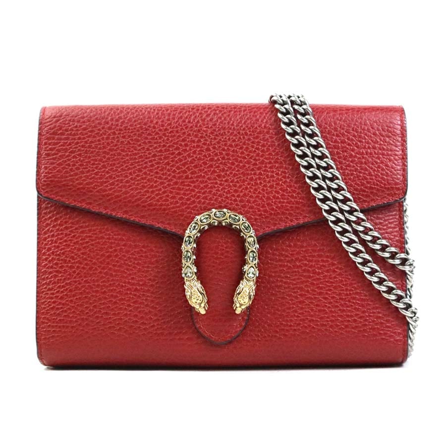 グッチ GUCCI チェーンウォレット ディオニュソス レザー レッド レディース 401231【中古】 r10587a