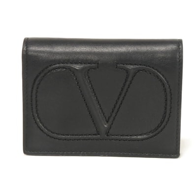 VALENTINO ヴァレンティノ Vロゴ ウォーク スモール ウォレット スムース カーフ 札入れ カードケース コインケース RFID ICチップ エンボス ブラック 二つ折り財布 1W5P0P39YPP