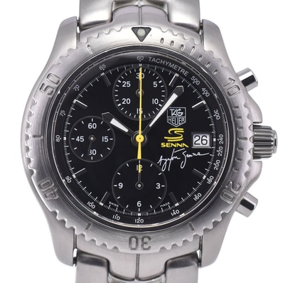 タグホイヤー TAG HEUER CT2115 リンク アイルトン・セナ限定モデル クロノグラフ デイト 自動巻き メンズ 美品 箱付き 腕時計 C#149652