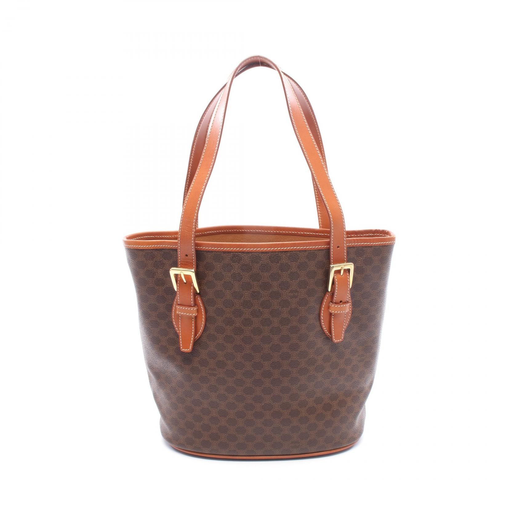 セリーヌ CELINE マカダム トートバッグ バッグ PVCコーティングキャンバス レザー レディース ブラウン系 【中古】
