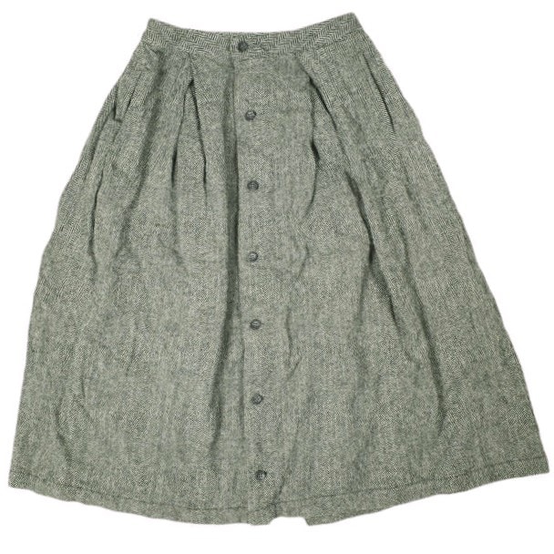 FWK by ENGINEERED GARMENTS エフダブリューケー エンジニアードガーメンツ アメリカ製 Tuck Skirt - Wool HB ウールヘリンボーンタックスカート 1 GRAY ボタン フレア ボトムス g13879