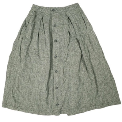 FWK by ENGINEERED GARMENTS エフダブリューケー エンジニアードガーメンツ アメリカ製 Tuck Skirt - Wool HB ウールヘリンボーンタックスカート 1 GRAY ボタン フレア ボトムス g13879