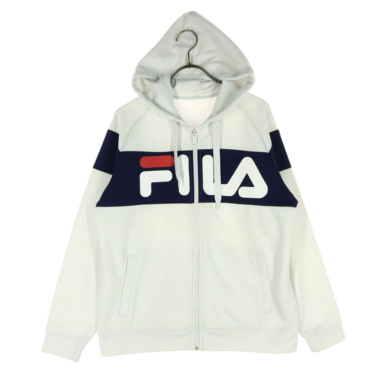 FILA フィラ プリント 長袖 ジップパーカー M ホワイト