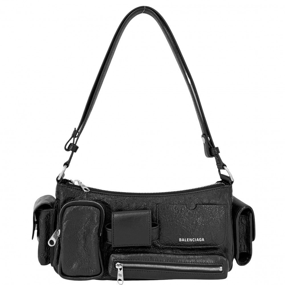 BALENCIAGA バレンシアガ 2WAY スーパービジー ハンドバッグ ショルダーバッグ 肩掛け 斜め掛け 802227 レザー ブラック 黒 シルバー金具 レディース 美品【中古品】