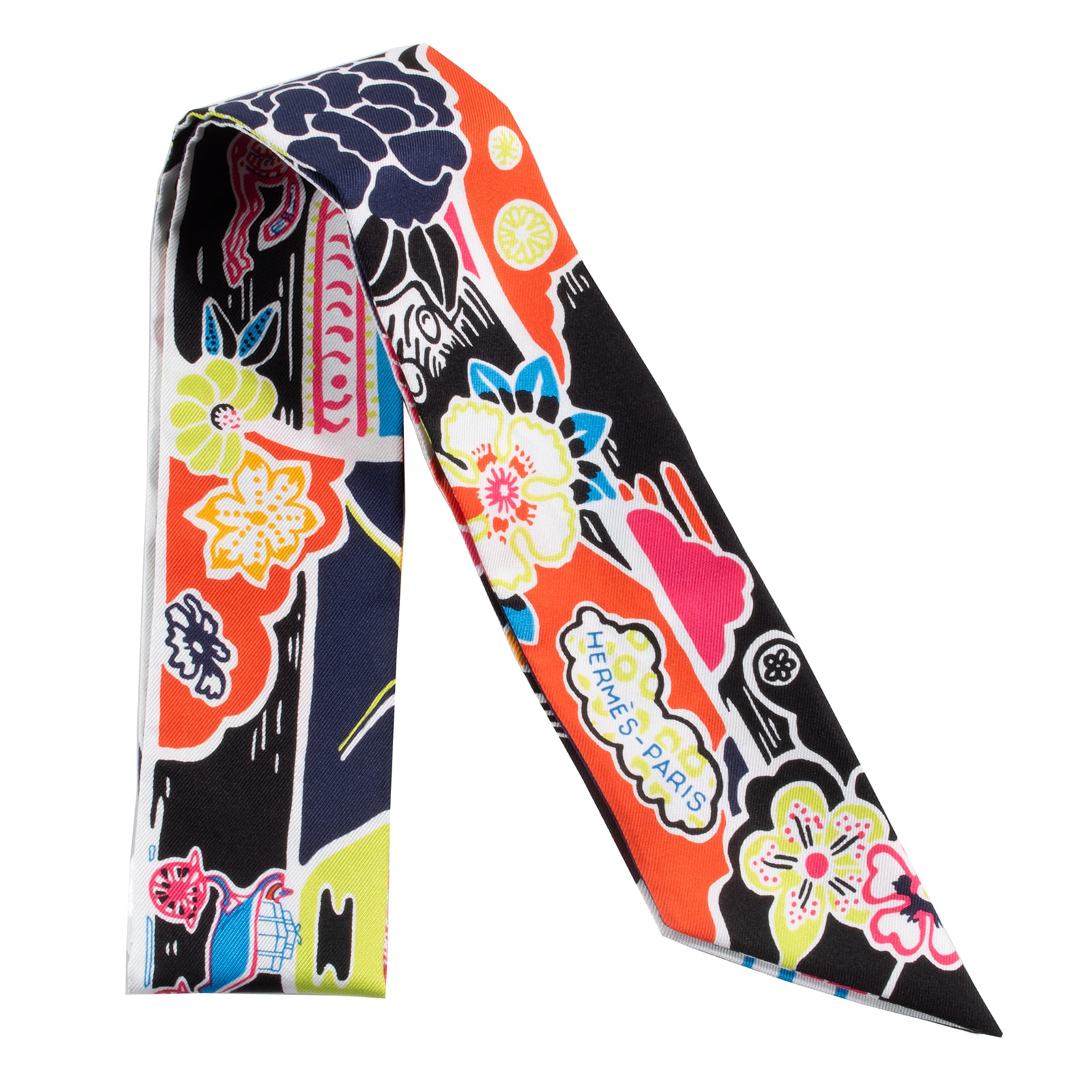 【未使用】HERMES エルメス ツイリー BINGATA 紅型 063530S 08 スカーフ シルク ブラック マルチカラー【中古】