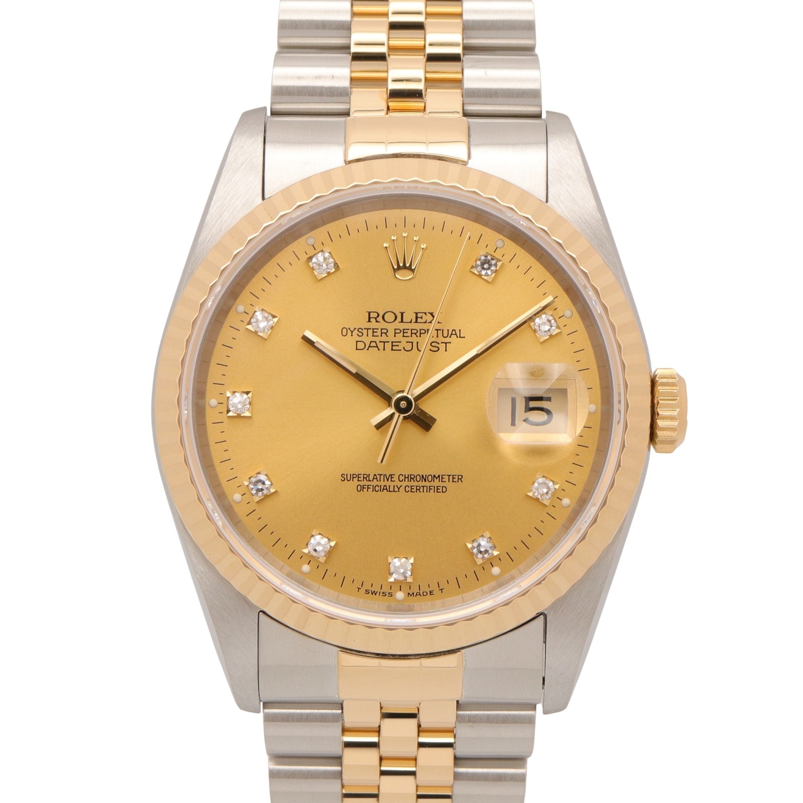 ロレックス ROLEX デイトジャスト 10Pダイヤ X番 腕時計 時計 K18(イエローゴールド) ステンレススチール ダイヤモンド メンズ ゴールド系 シャンパン/旧ダイヤ 16233G 【中古】