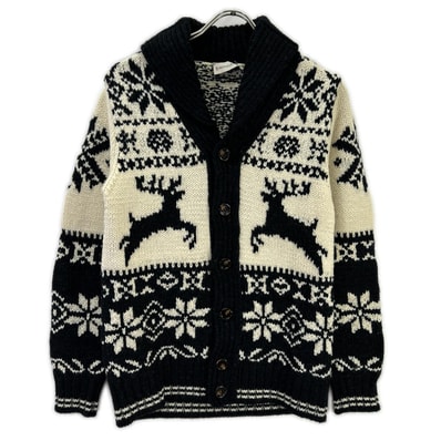 モンクレール アイボリー×ブラック ノルディック柄 MAGLIONE TRICOT CARDIGAN カウチンニット S