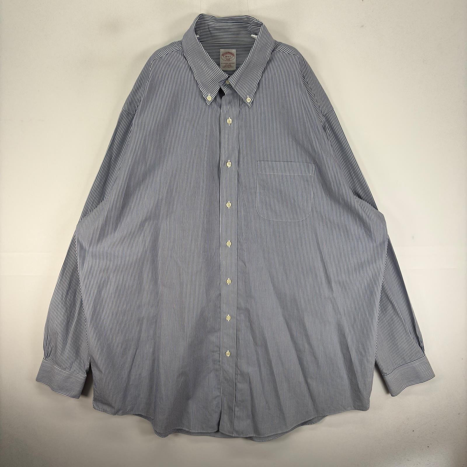 古着 ブルックスブラザーズ Brooks Brothers 長袖シャツ ボタンダウン 胸ポケット 2XL  ブルー系 ストライプ メンズ