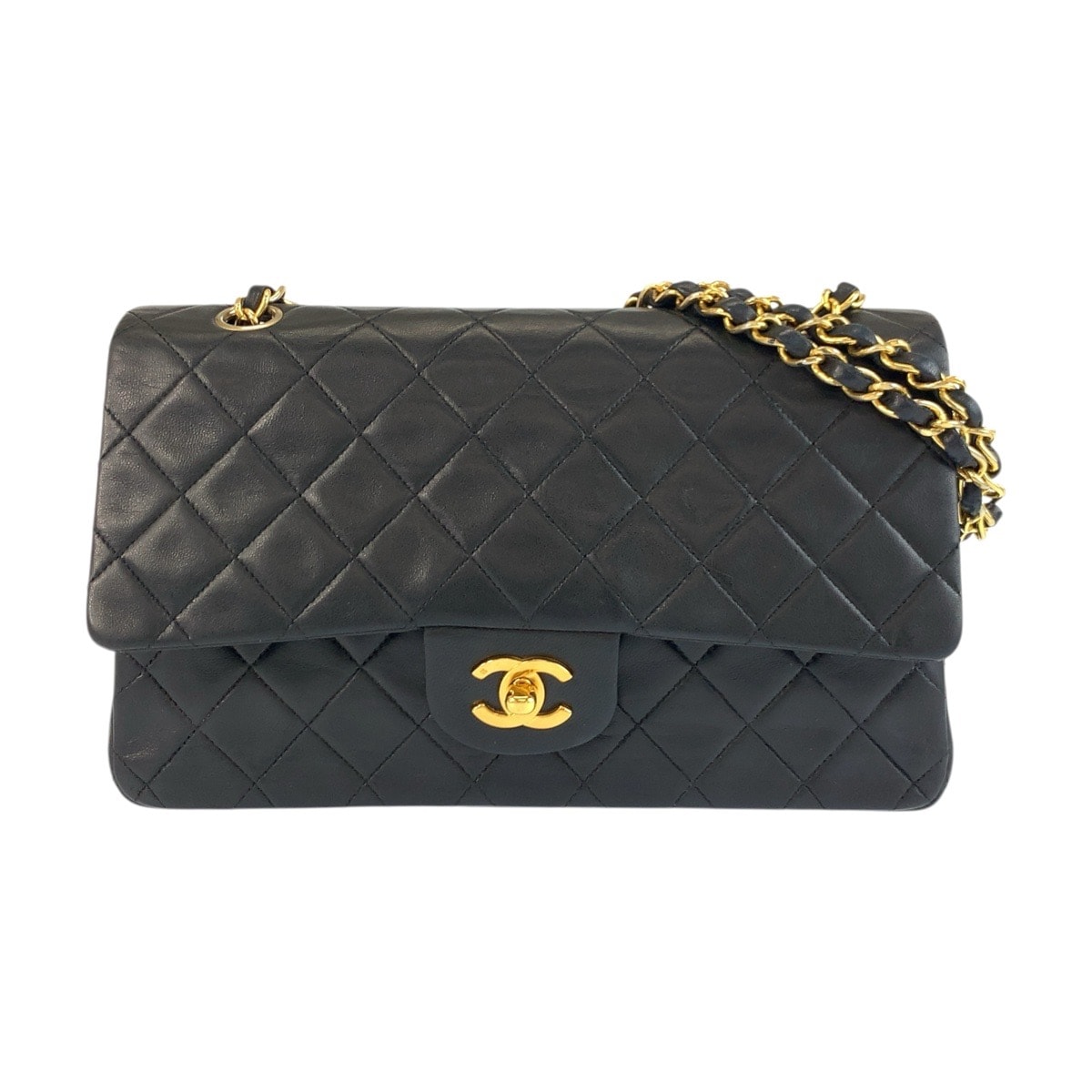 美品 CHANEL シャネル ヴィンテージ マトラッセ ダブルフラップ ココマーク ブラック 黒 ゴールド金具 レザー チェーンショルダーバッグ 506568 【中古】