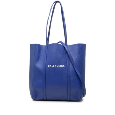 バレンシアガ ロゴプリント エブリデイ トート トートバッグ ショルダーバッグ 2WAY ブルー レザー レディース BALENCIAGA 中古