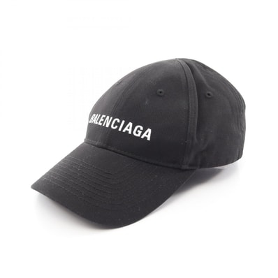 バレンシアガ BALENCIAGA ロゴ刺繍 キャップ 帽子 コットン メンズ レディース ブラック系 【中古】