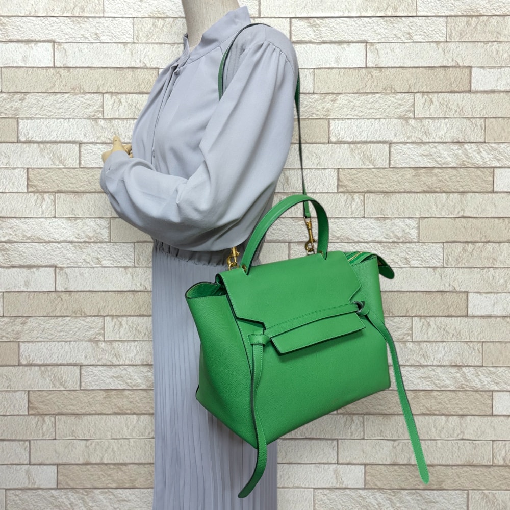 イタリア製 CELINE セリーヌ ベルト 本革 グリーン 緑 細ベルト
