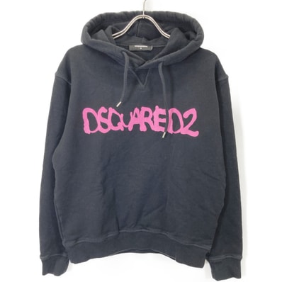 ディースクエアード 21年 S71GU0453 ブラック×ピンク プルオーバー フーディー M