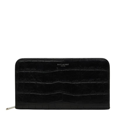 サンローラン ロゴ 型押し ロングウォレット 長財布 ブラック レザー レディース SAINT LAURENT 【中古】