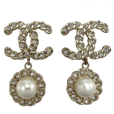 CHANEL シャネル イヤリング ココマーク スイング アクセサリー GP フェイクパール ラインストーン B19P ゴールド レディース 約9.6g 美品 2019年【中古品】