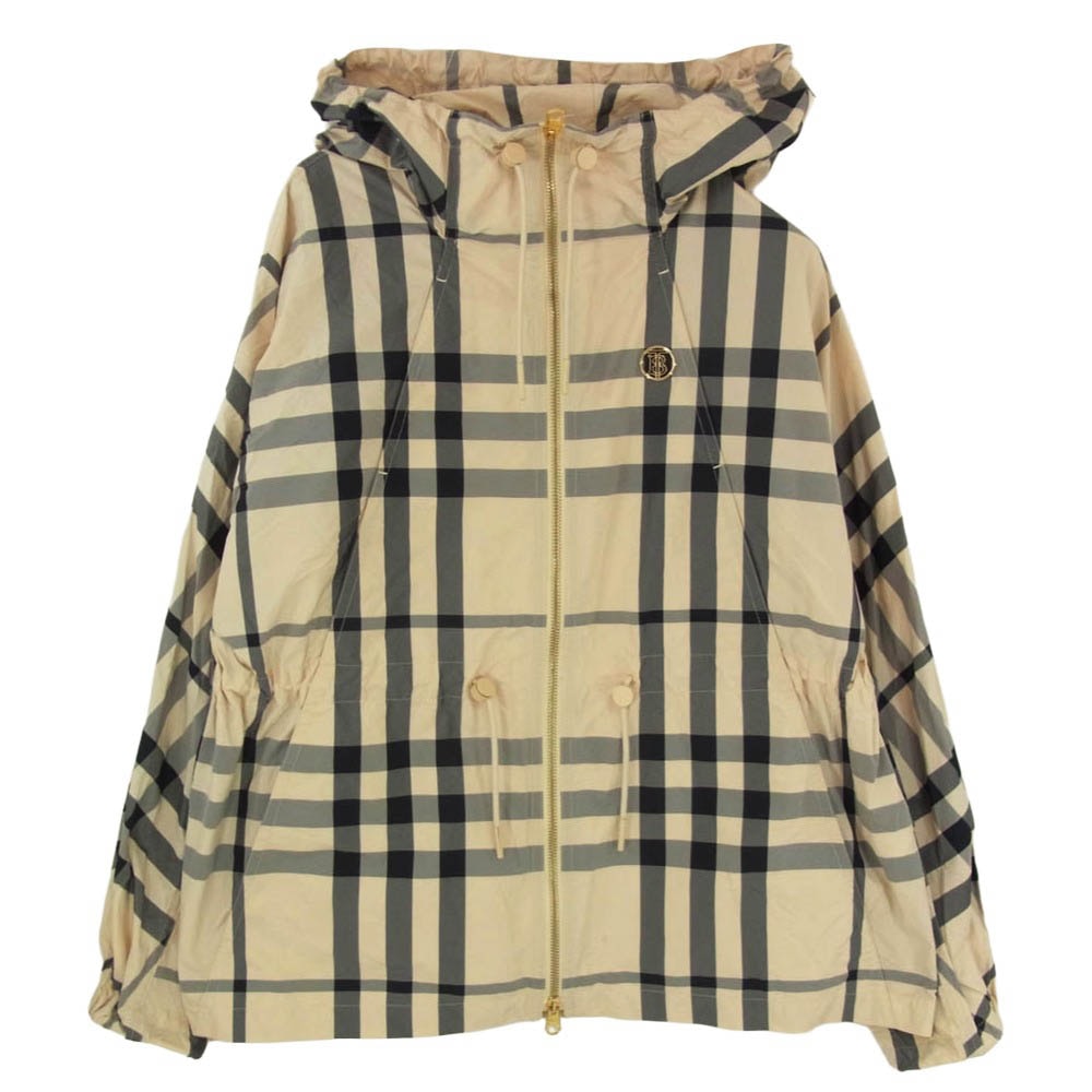 BURBERRY バーバリー 8054298 ロゴ チェック ナイロン フード フーディー ジップアップ ジャケット ベージュ系 36【中古】
