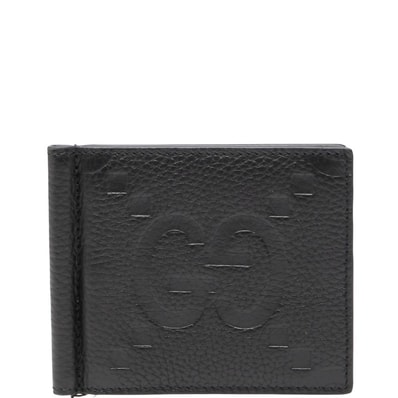 グッチ ジャンボGG 二つ折り財布 マネークリップ 739477 ブラック レザー レディース GUCCI 【中古】