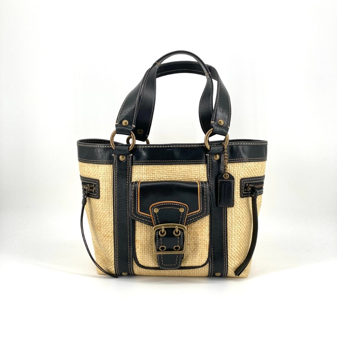 COACH(コーチ) SOHOシリーズ ストロー 113 ハンドバッグ ベージュ×ブラック