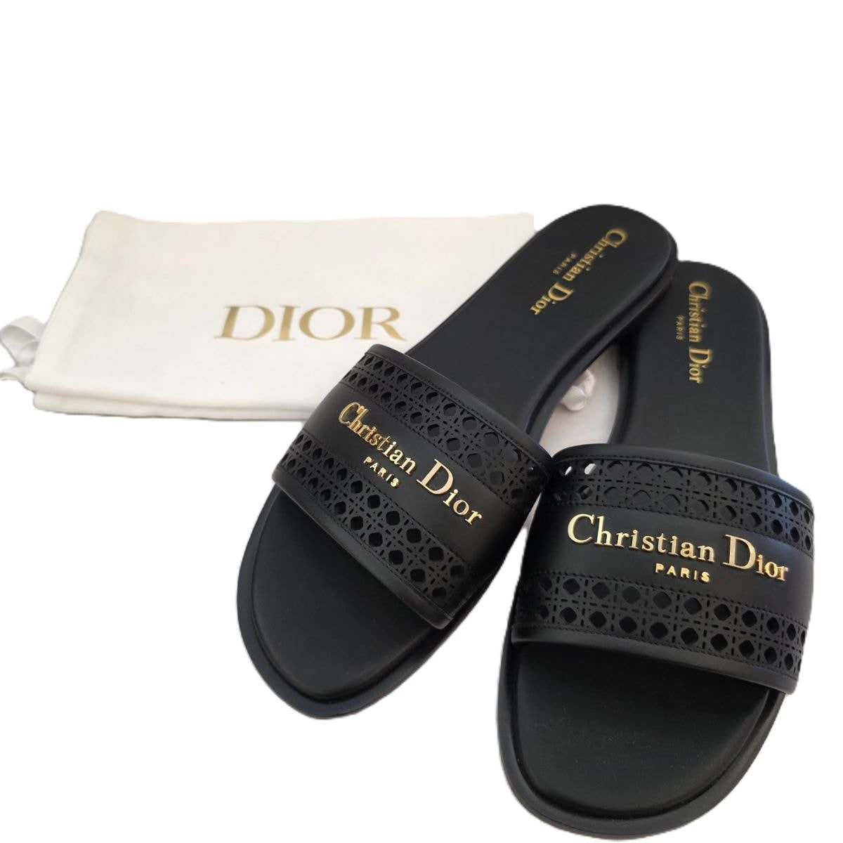 Christian Dior クリスチャンディオール D-Lane D-レーン スライド ミュール シャワーサンダル 39 26cm サンダル KCO157MLC レザー ブラック  レディース【中古】