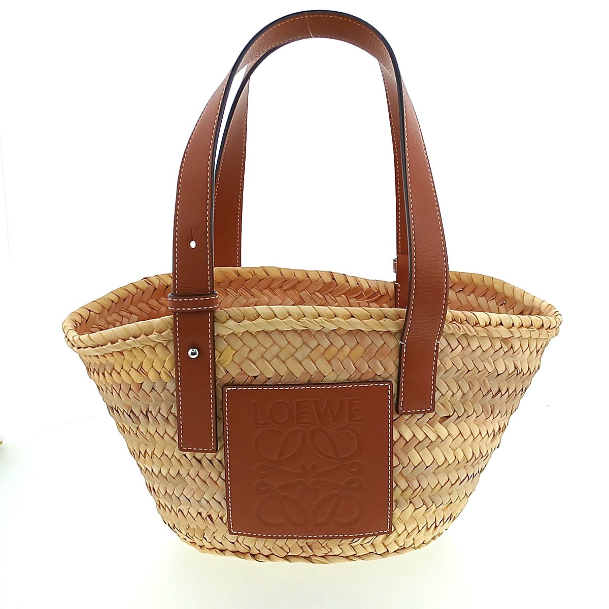 LOEWE ロエベ バスケットバッグ スモール かごバッグ ハンドバッグ 327.02.S93 ラフィア レザー ベージュ ブラウン  レディース【中古】