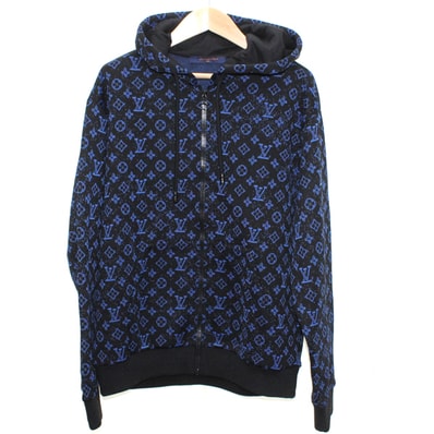 【新品】ルイヴィトン ジップ パーカー モノグラム ジャガード LV柄 黒青 ブラックxブルー メンズ サイズ:XS LOUIS VUITTON トップス パーカー ヴィトン LOUIS VUITTON Monogram Zip-Through Hoodie