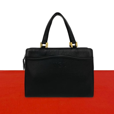 YVES SAINT LAURENT イヴ・サンローラン YSL ロゴ エンボス レザー ハンドバッグ ブラック
21497