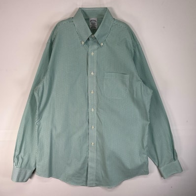 古着 ブルックスブラザーズ Brooks Brothers 長袖シャツ ストライプ ボタンダウン 胸ポケ L グリーン系 ドット メンズ