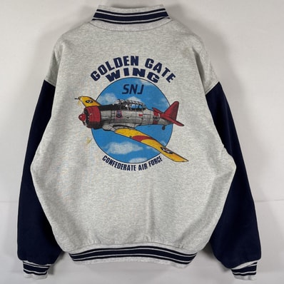 古着 フルーツオブザルーム FRUIT OF THE LOOM スウェットスタジャン バックプリント アワードジャケット AIRFORCE L グレー メンズ