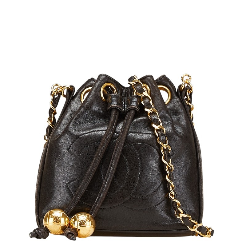 シャネル ココマーク チェーン ショルダーバッグ ブラック ラムスキン レディース CHANEL 【中古】
