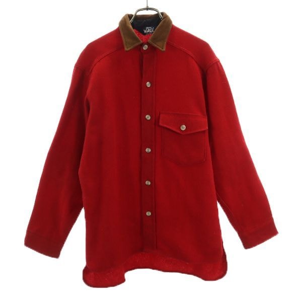 WOOLRICH ウールリッチ 80s USA製 ウール 長袖 シャツ 赤 エルボーパッチ